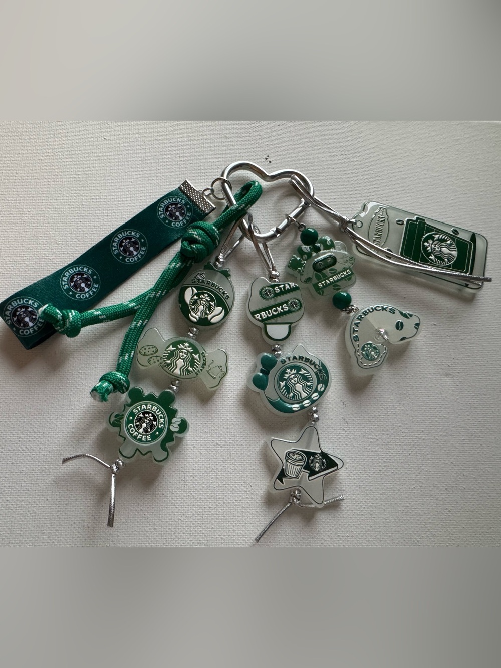 Starbucks Green Charm Keychain Set - Branded Coffee Accessories
